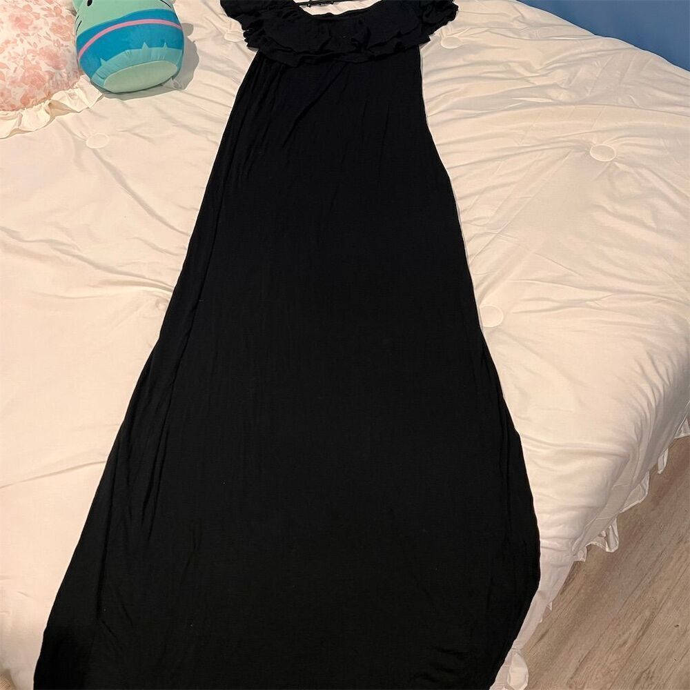Go Coco Women's Black Ruffle Maxi Dress Size L Party/Cocktail